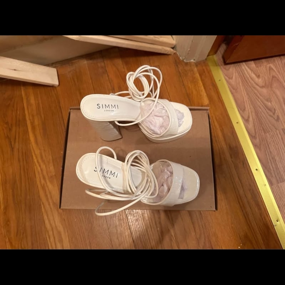 Simmi White Strappy Block Heels